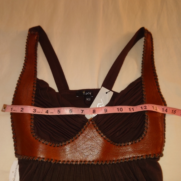 NWT Brown SKY Brand Leather Bustier Corset Mini Dress Tunic XS / 2 Fit & Flare - Picture 7 of 14